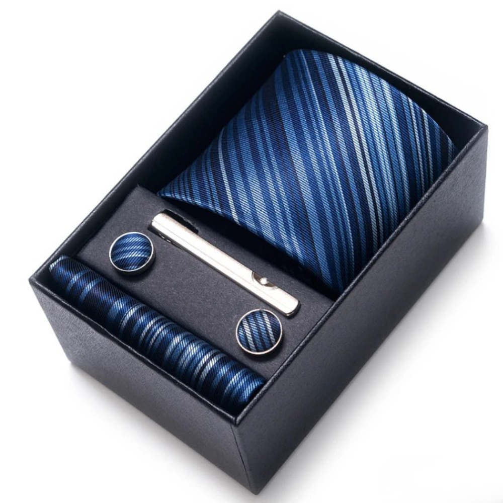 Coffret Cravate Trio Bleus Rayé