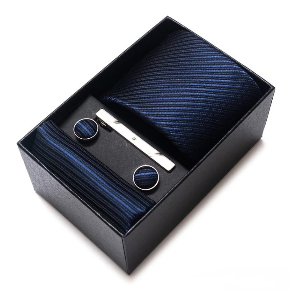 Coffret Cravate Bleu Marine Rayé