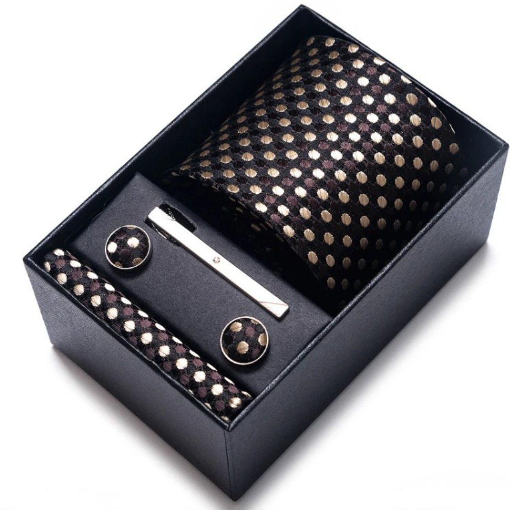 Coffret Cravate Noir à Pois Dorés