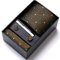 Coffret Cravate Marron Doré à Pois Bleus