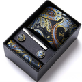 Coffret Cravate Paisley Noir, Bleu & Or