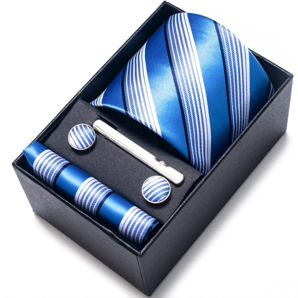 Coffret Cravate Homme Bleu Royal Rayé