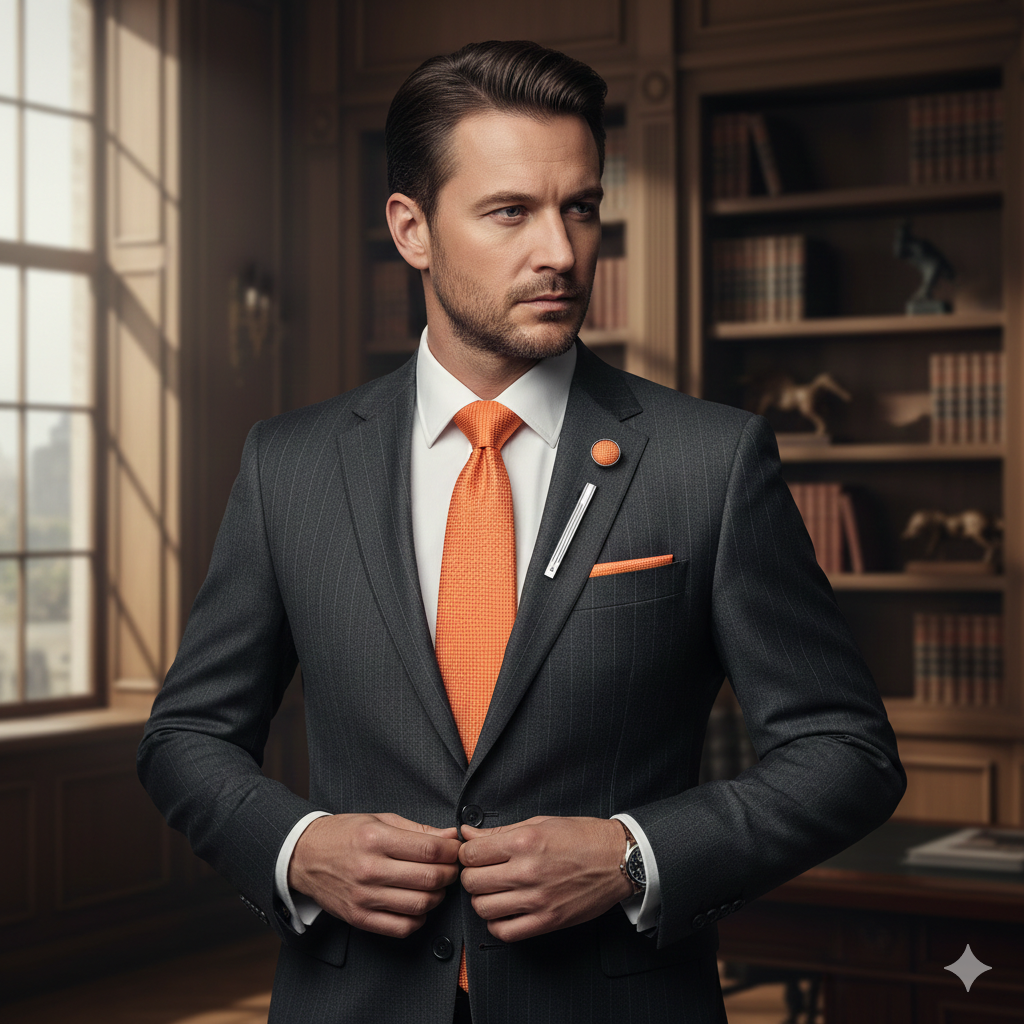 Coffret Cravate Orange Texturée