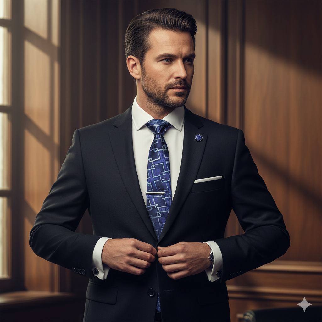 Coffret Cravate Bleu Violet Motif Géométrique Entrelacé