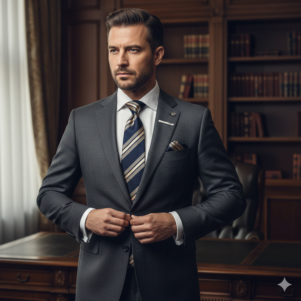 Coffret Cravate Bleu Marine à Rayures Dorées