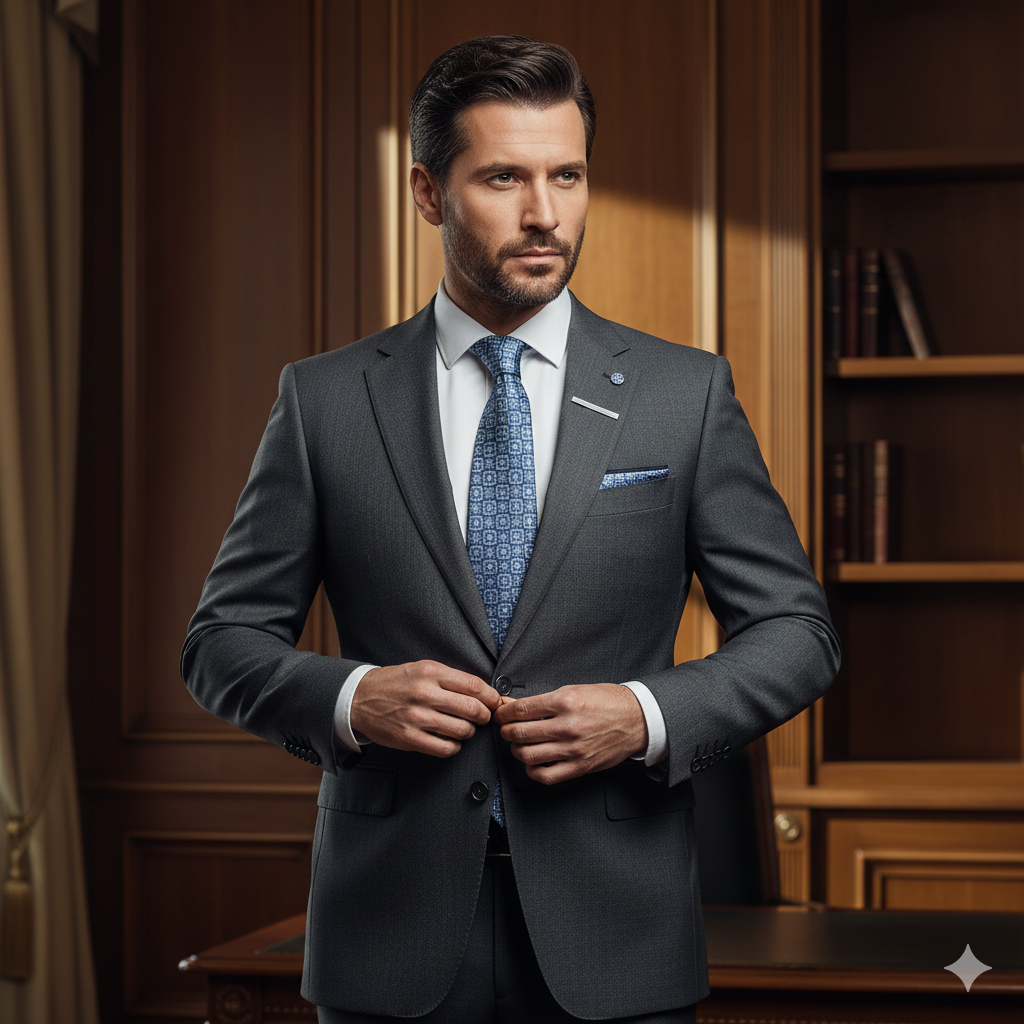 Coffret Cravate Bleu Azur Motif Géométrique