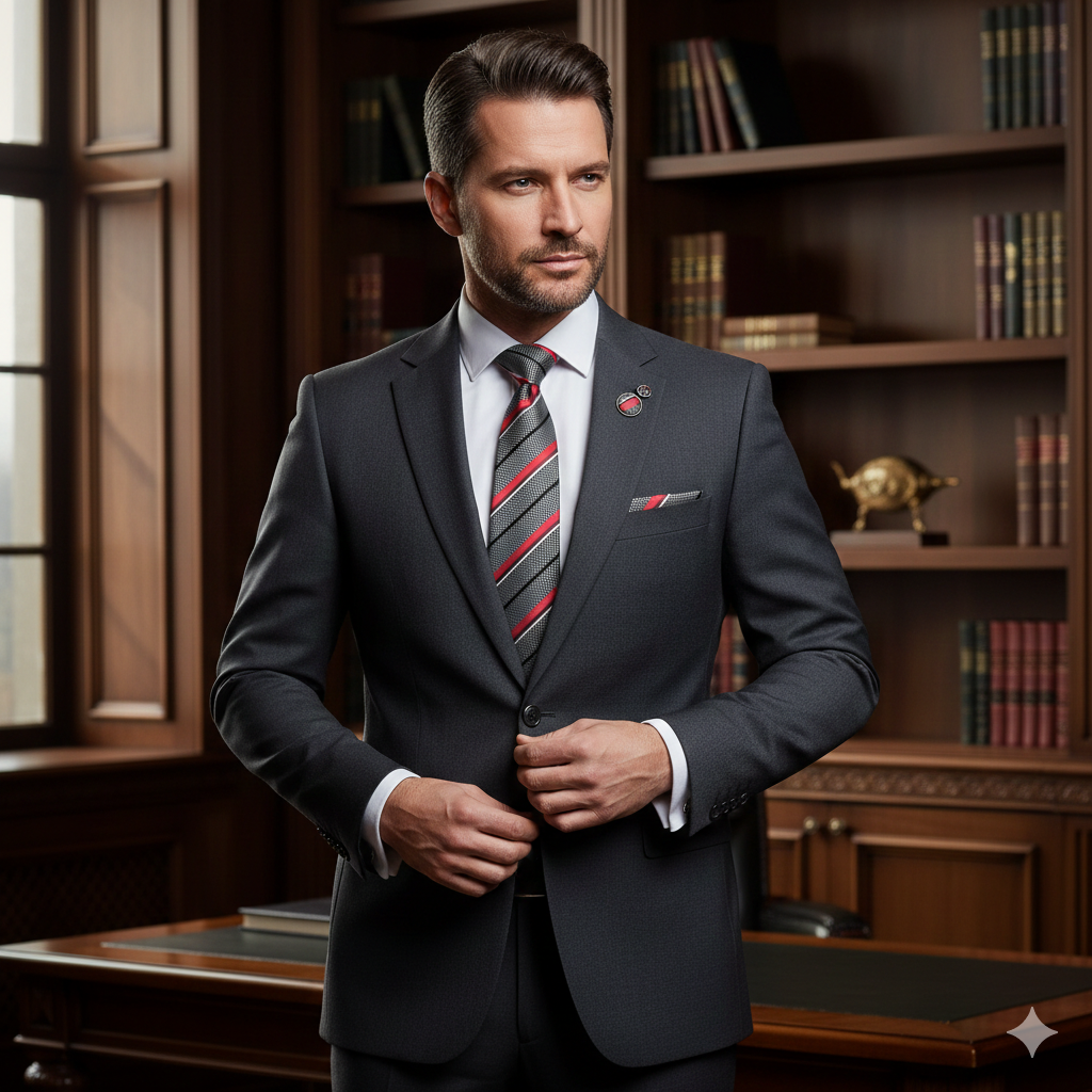 Coffret Cravate Gris Anthracite Rayures Rouges