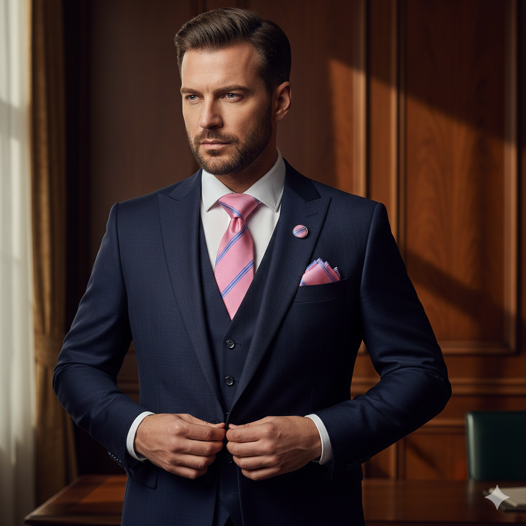 Coffret Cravate Rose & Rayures Bleues