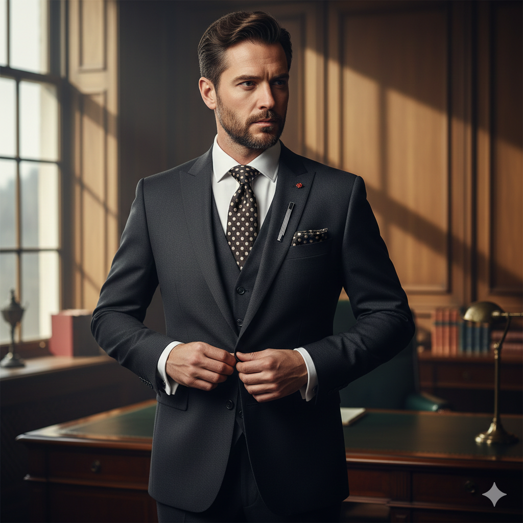 Coffret Cravate Noire à Pois Beige Marron