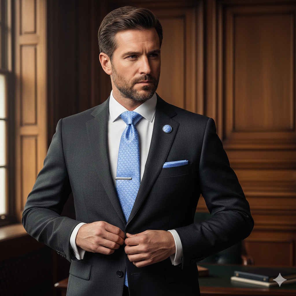 Coffret Cravate Bleu Ciel Motif Écaille