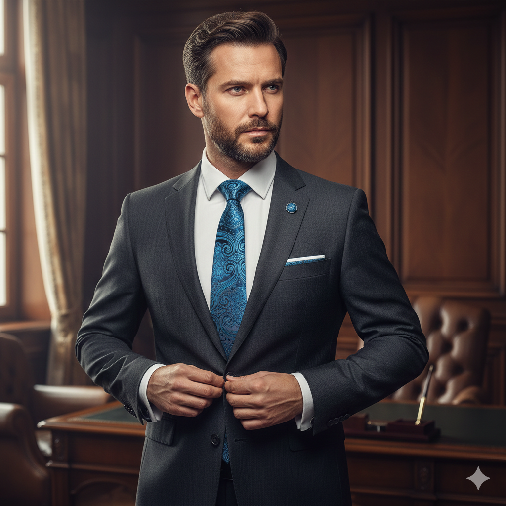 Coffret Cravate Bleu Canard à Motifs