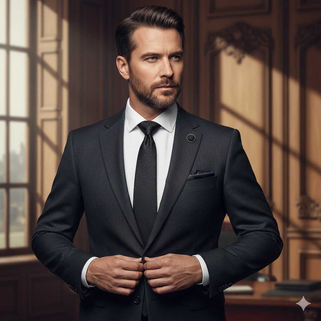 Coffret Cravate Noire à Pois Bleus