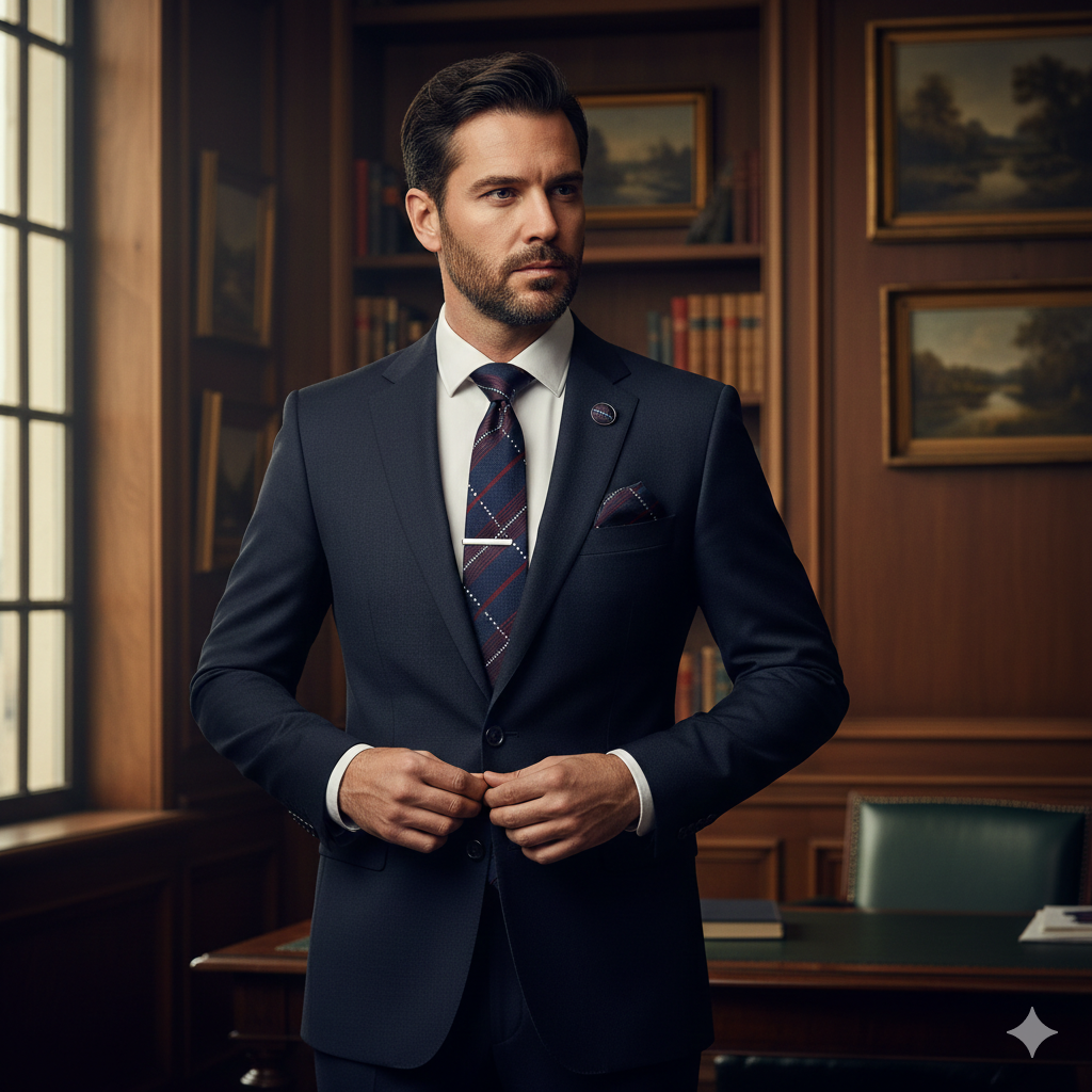 Coffret Cravate Bleu Marine à Carreaux Rouges