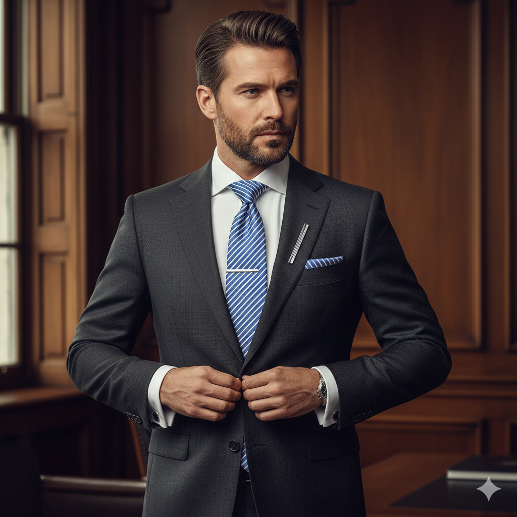 Coffret Cravate Bleu Rayures Blanches