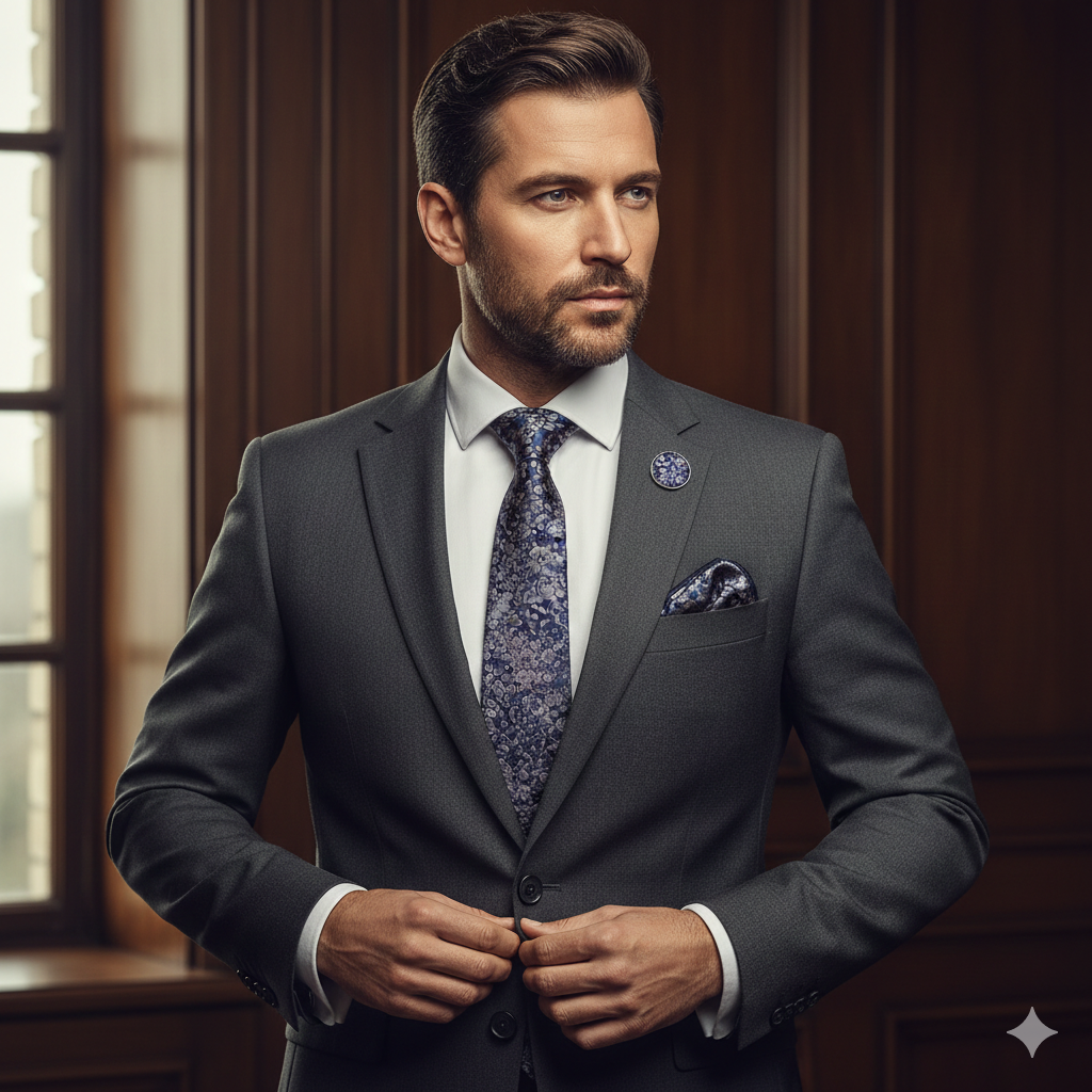 Coffret Cravate Bleu Marine Motif Floral