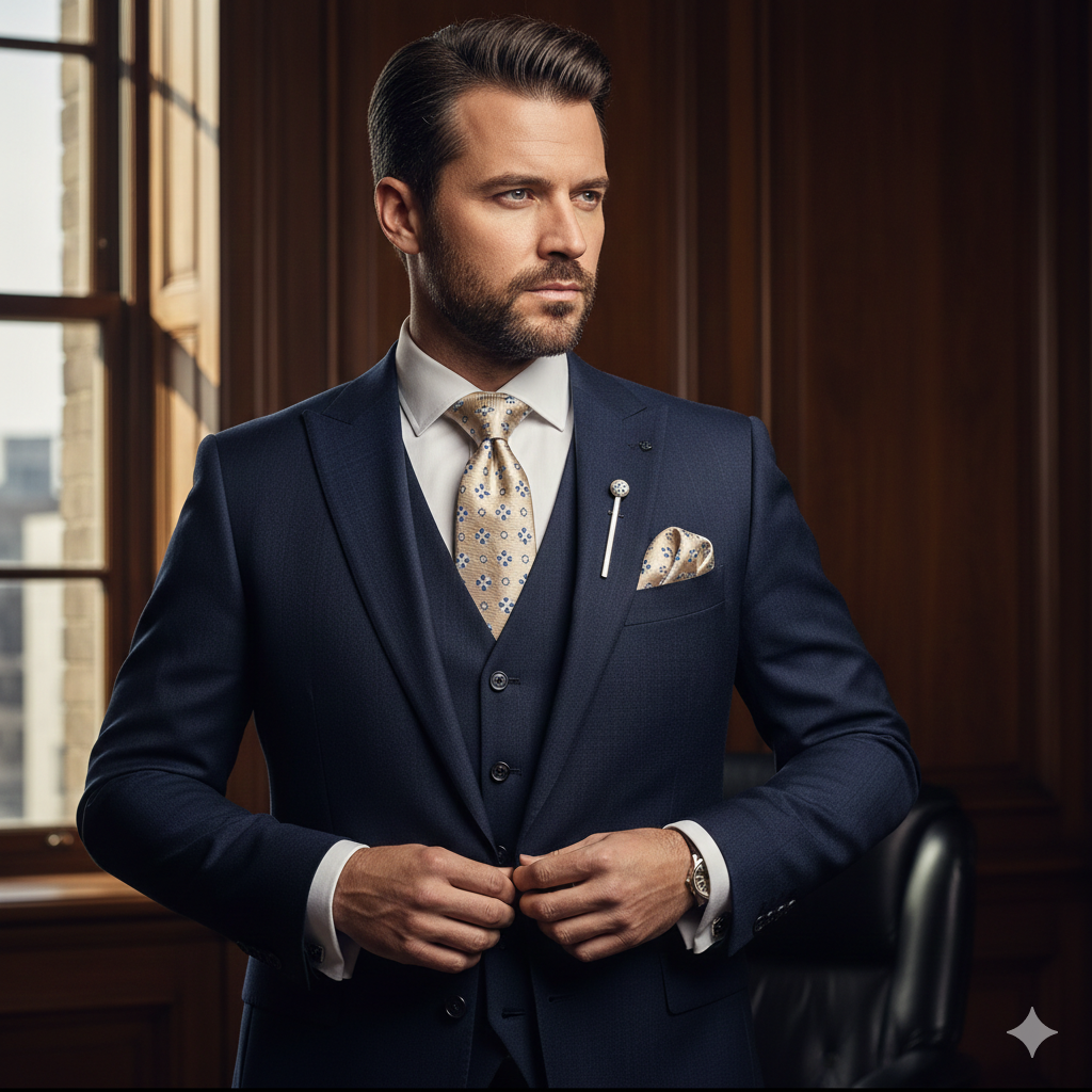 Coffret Cravate Beige à Motifs Fleuris Bleus