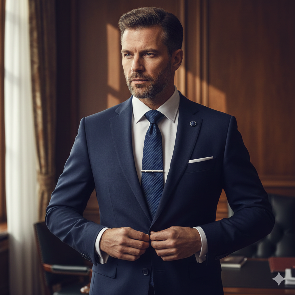 Coffret Cravate Bleu Marine Rayé