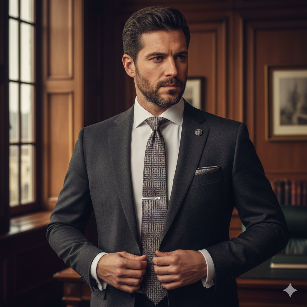 Coffret Cravate Gris & Marron à Motifs