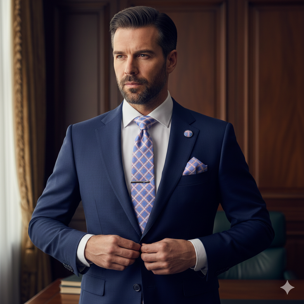 Coffret Cravate Bleu Ciel à Carreaux