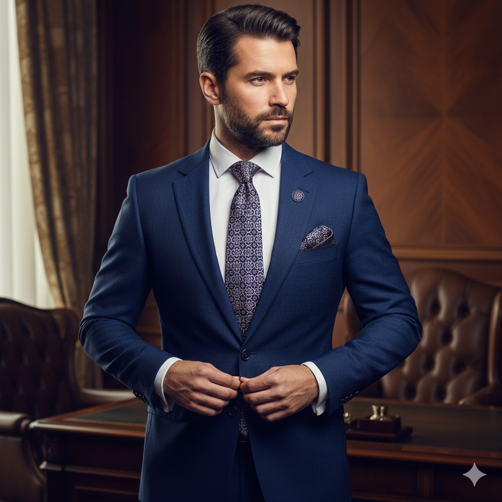 Coffret Cravate Bleu Marine à Motif Arabesque