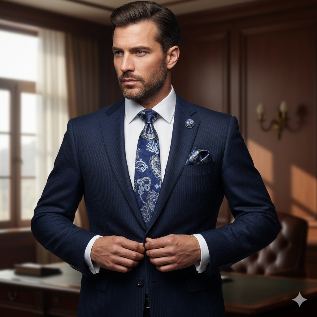 Coffret Cravate Bleu Marine Cachemire