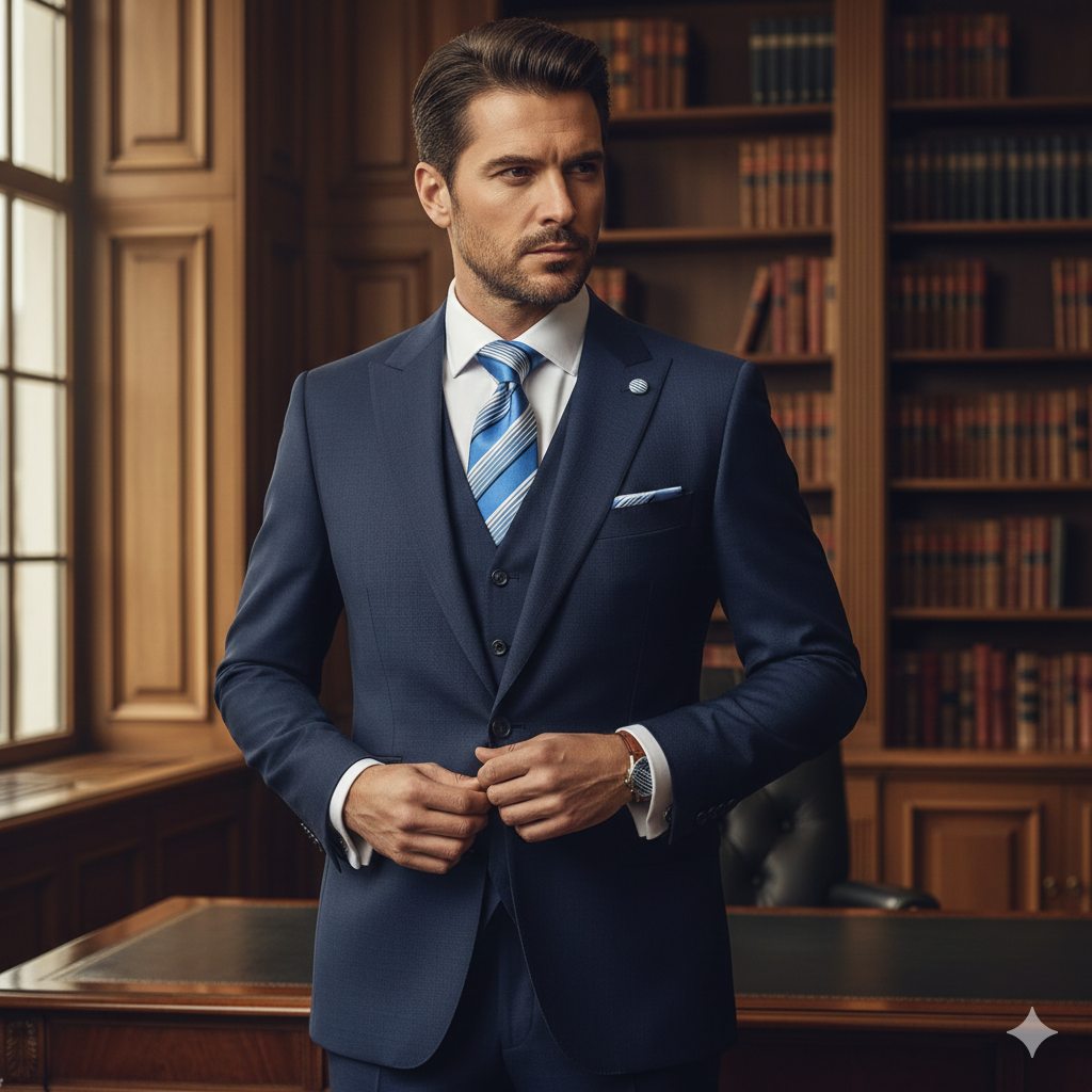 Coffret Cravate Homme Bleu Royal Rayé