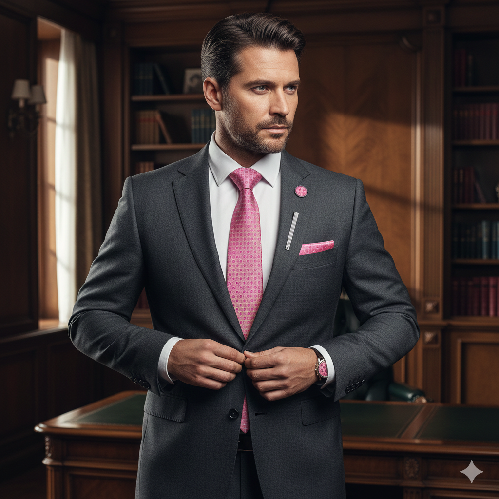 Coffret Cravate Rose Motif Géométrique