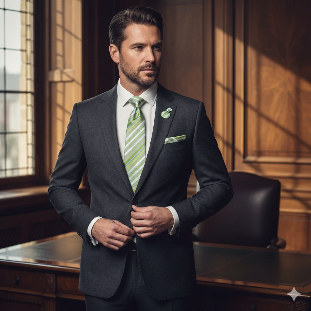 Coffret Cravate Verte Rayures Élégantes