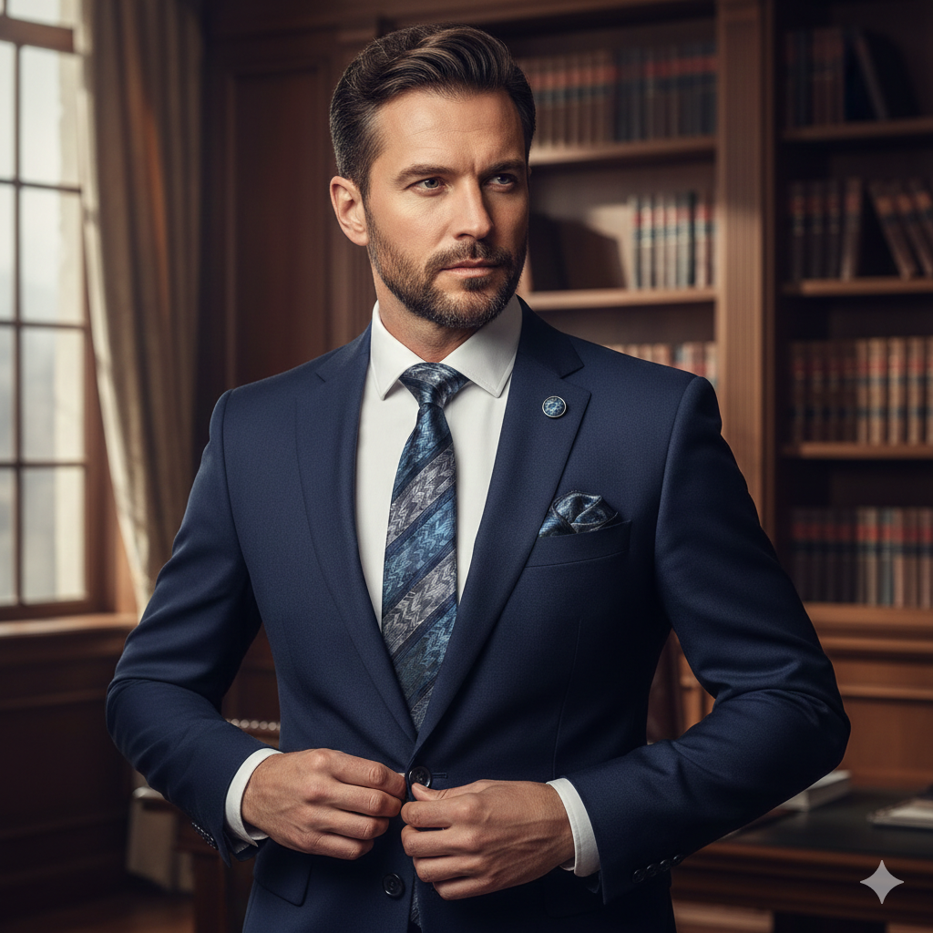 Coffret Cravate Bleu Nuit à Motifs Chevron