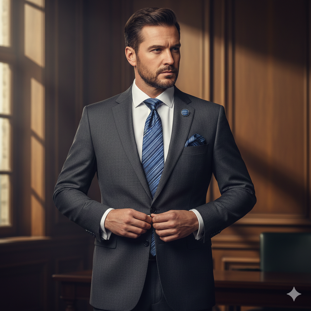 Coffret Cravate Bleu Nuit Rayures Fines