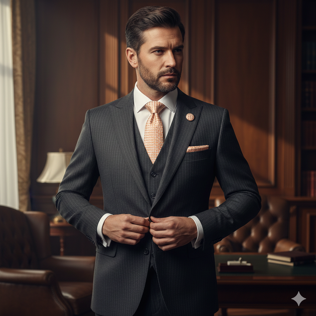 Coffret Cravate Beige & Orange Motif Raffiné