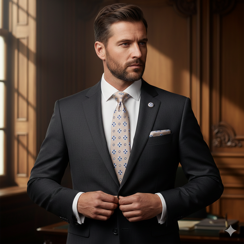 Coffret Cravate Beige à Motifs Floraux Bleus