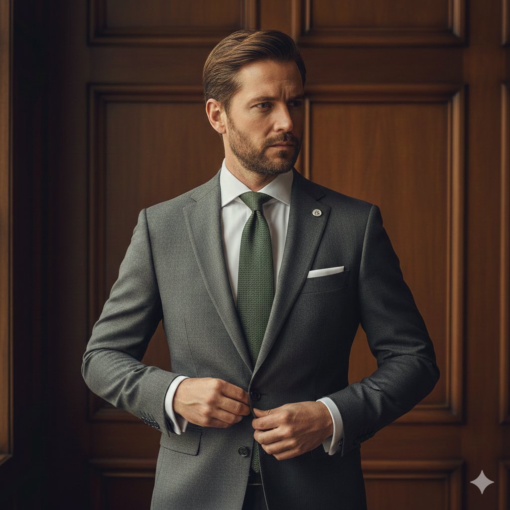 Cravate Laine & Coton Vert Olive – Texture Jacquard