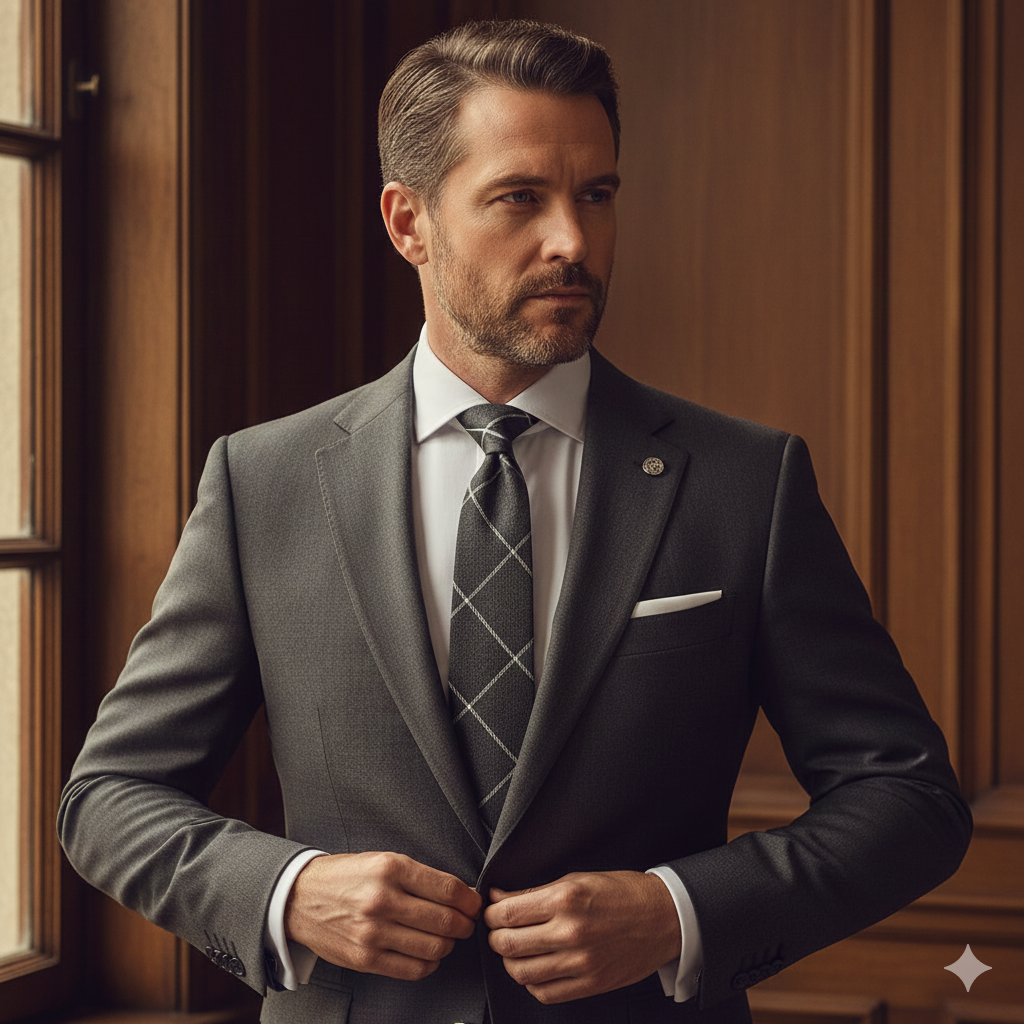 Cravate Grise Carreaux Blancs – Coton & Lin