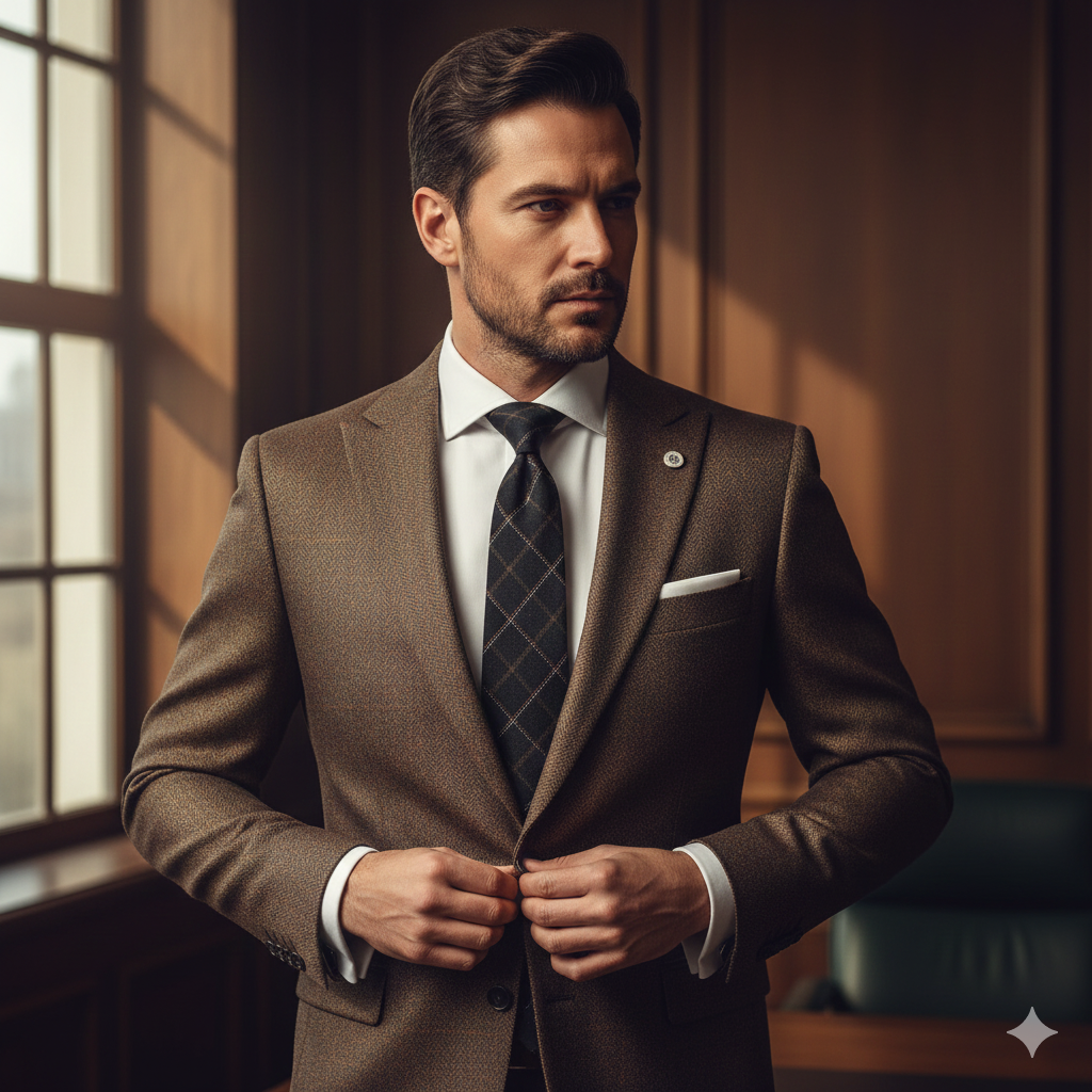 Cravate Noire à Carreaux Marron - Coton & Lin