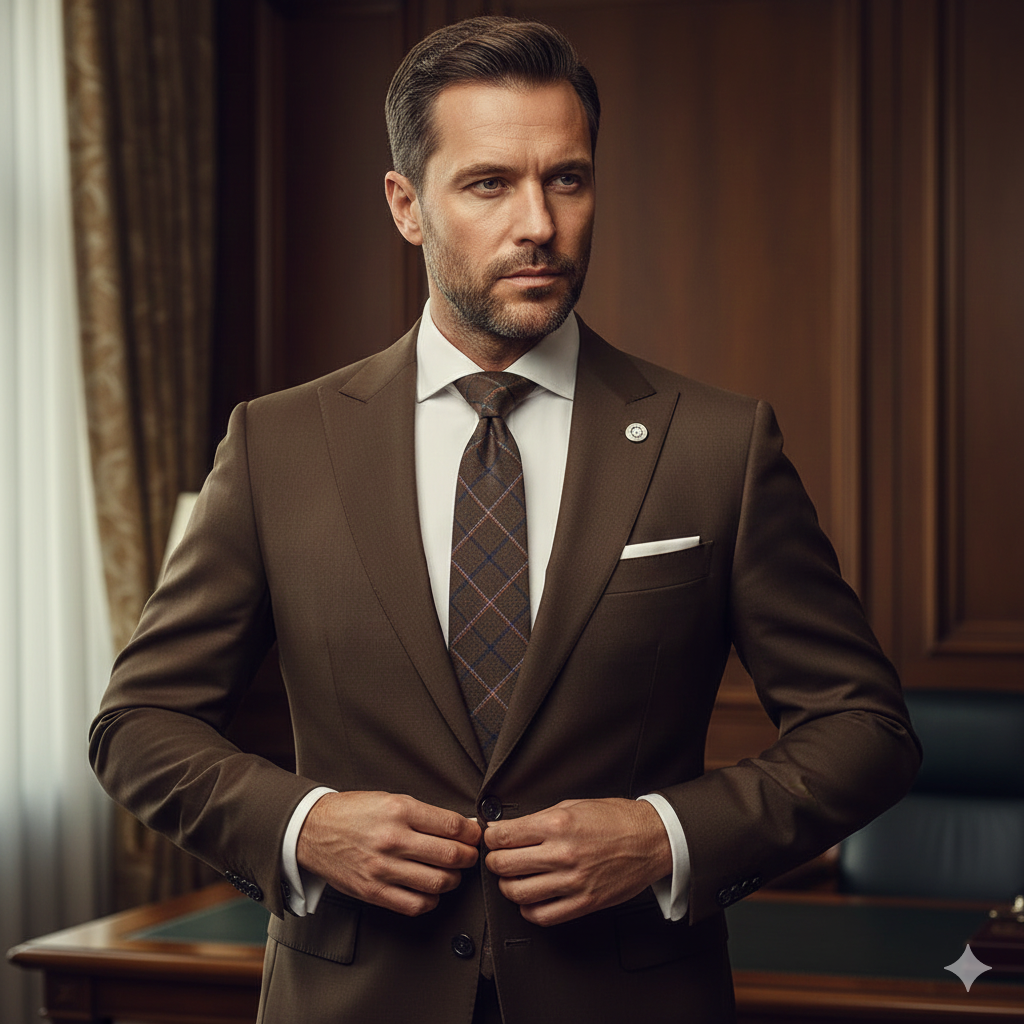 Cravate Marron à Carreaux – Coton & Lin