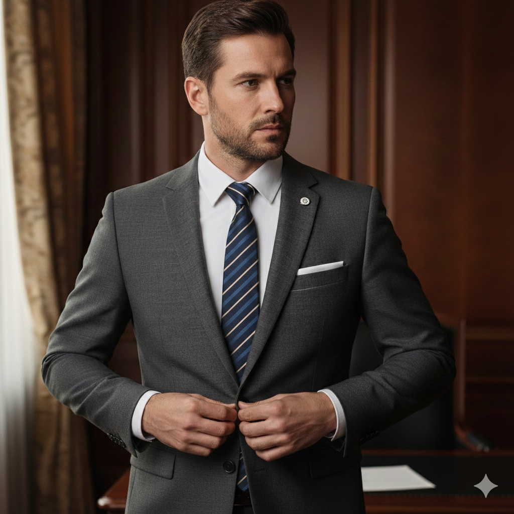 Cravate Slim Bleu Marine Rayée Beige & Bleu Clair