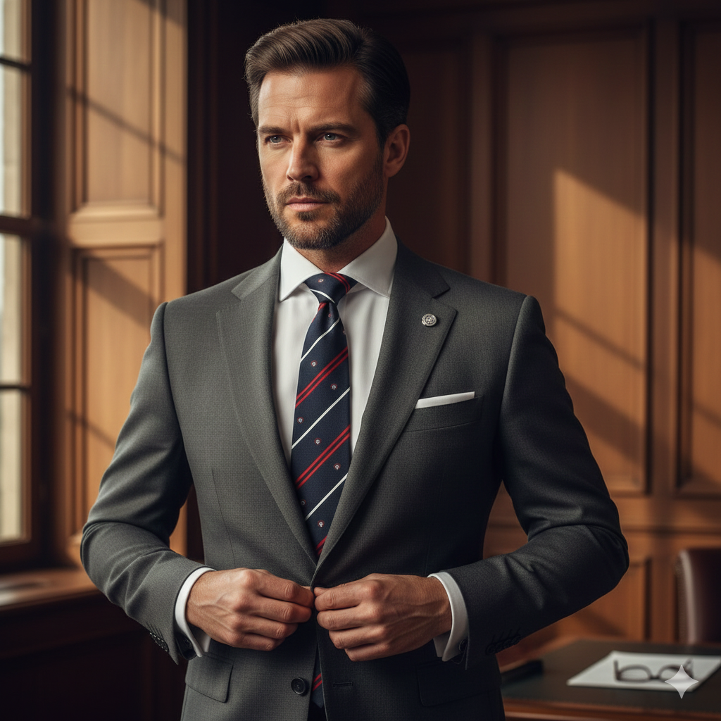 Cravate Slim Bleu Marine Rayée Rouge & Blanc