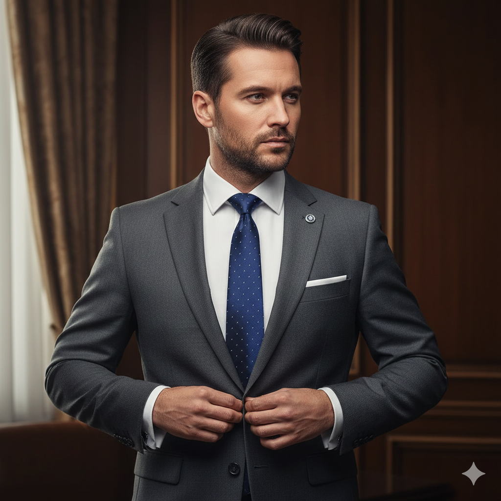 Cravate Slim Bleu Marine à Micro-Motifs