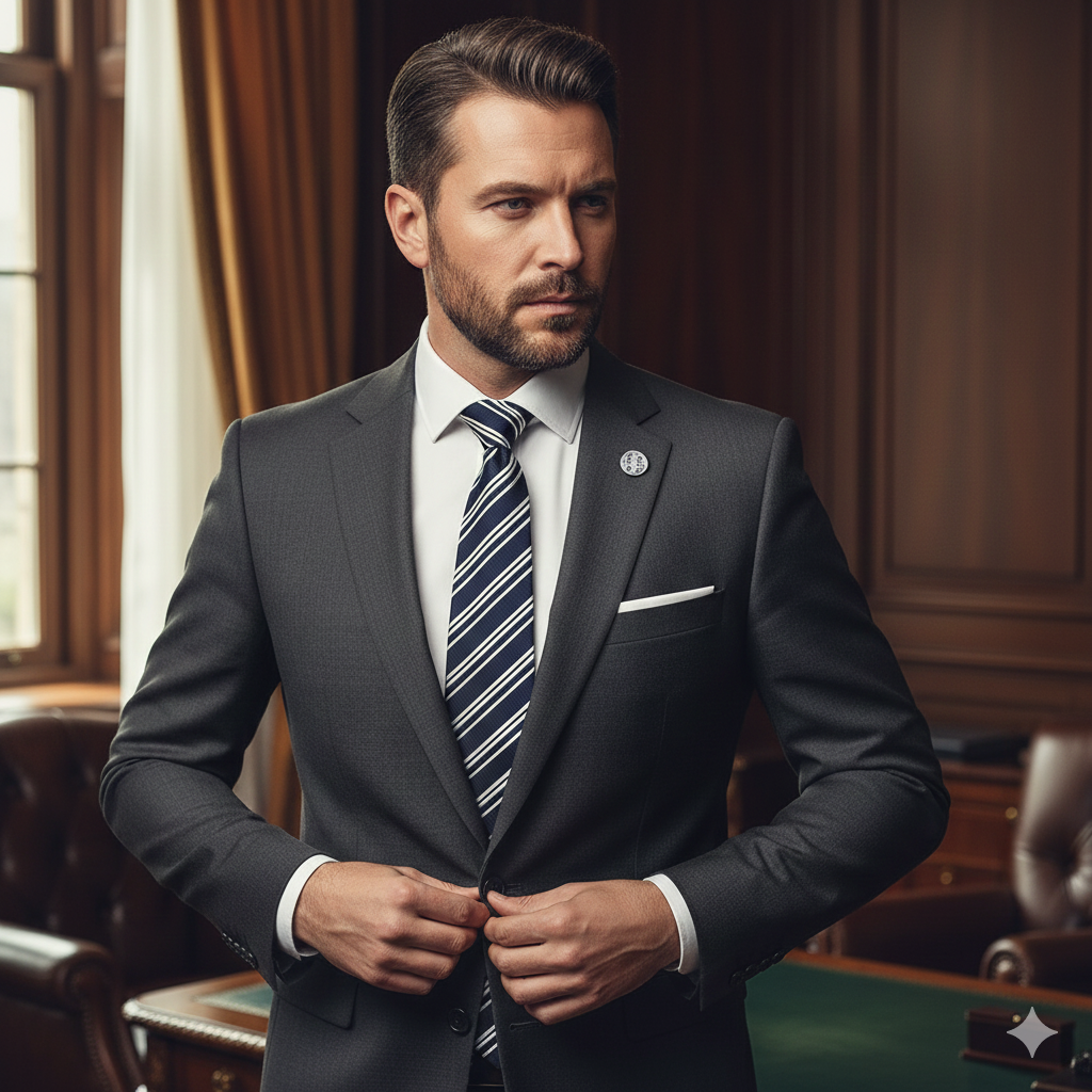 Cravate Rayée Bleu Marine & Blanche