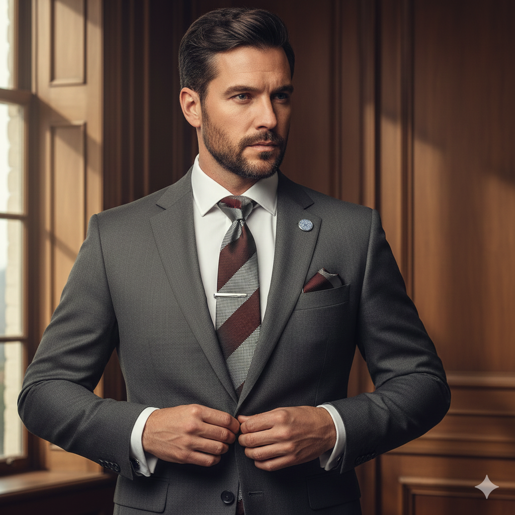 Coffret Cravate Rayée Marron & Argent