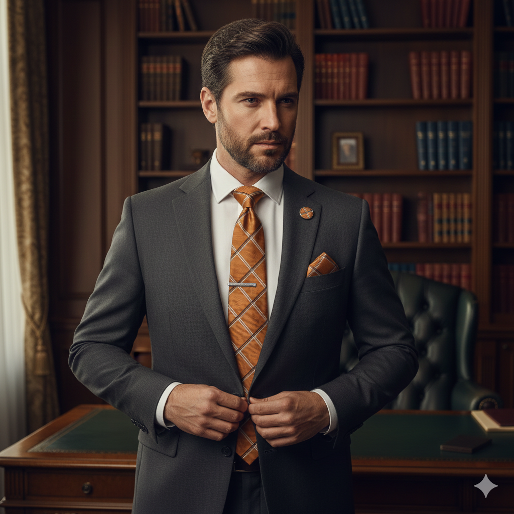 Coffret Cravate Rayée Orange & Brun