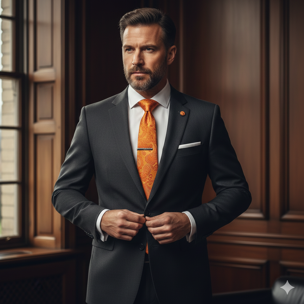 Coffret Cravate Orange à Motif