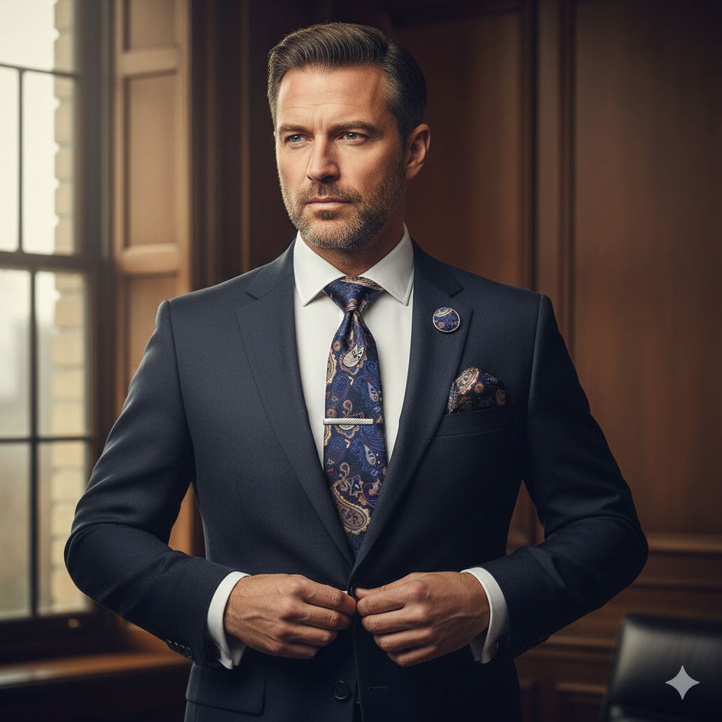 Coffret Cravate Bleu & Bronze à Motif