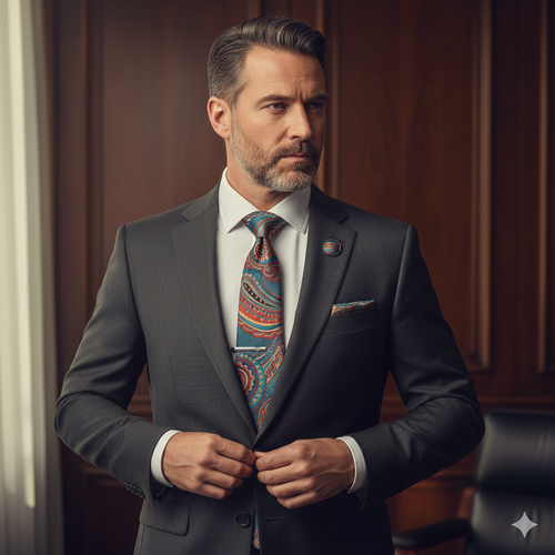 Coffret Cravate Bleu & Cuivre à Motif