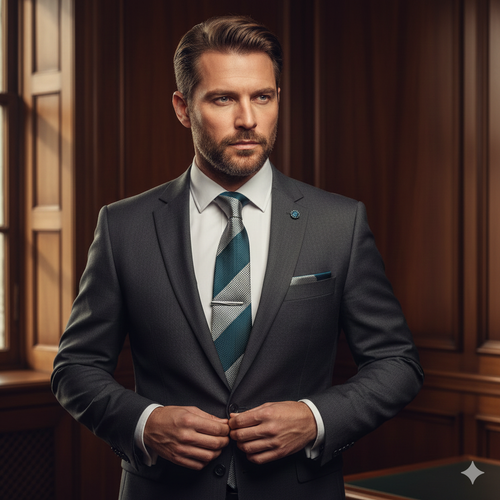 Coffret Cravate Rayée Bleu & Argent