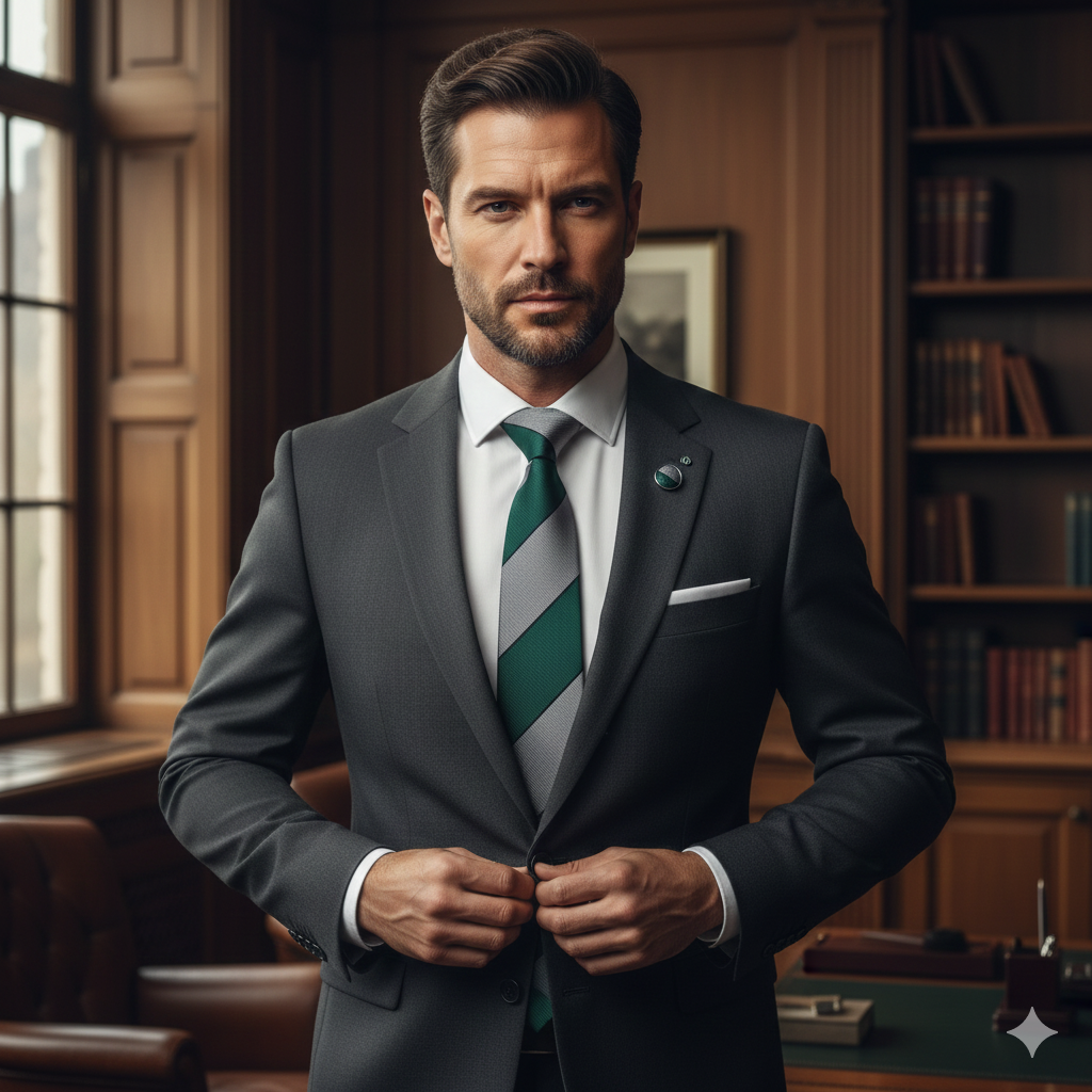 Coffret Cravate Rayée Vert & Argent