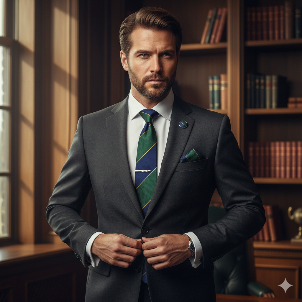 Coffret Cravate Rayée Vert et Bleu Marine