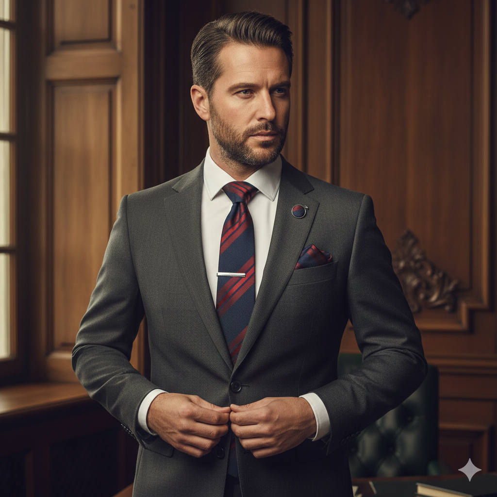 Coffret Cravate Rayée Bleu Marine & Bordeaux