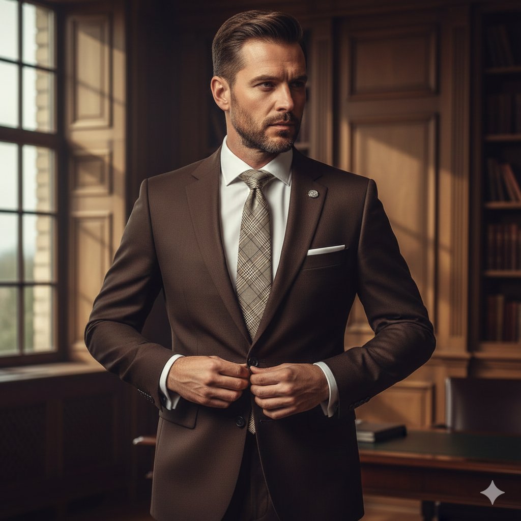 Cravate Tartan Beige Clair & Marron – Coton et Lin